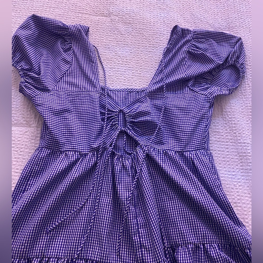 Blue checkered dress with adjustable straps